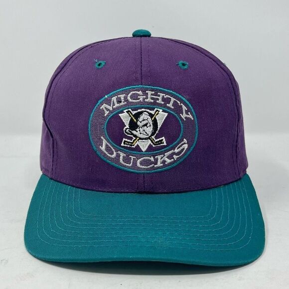VINTAGE Anaheim Mighty Ducks Hat Cap SnapBack Purple NHL Logo Annco - Picture 1 of 10